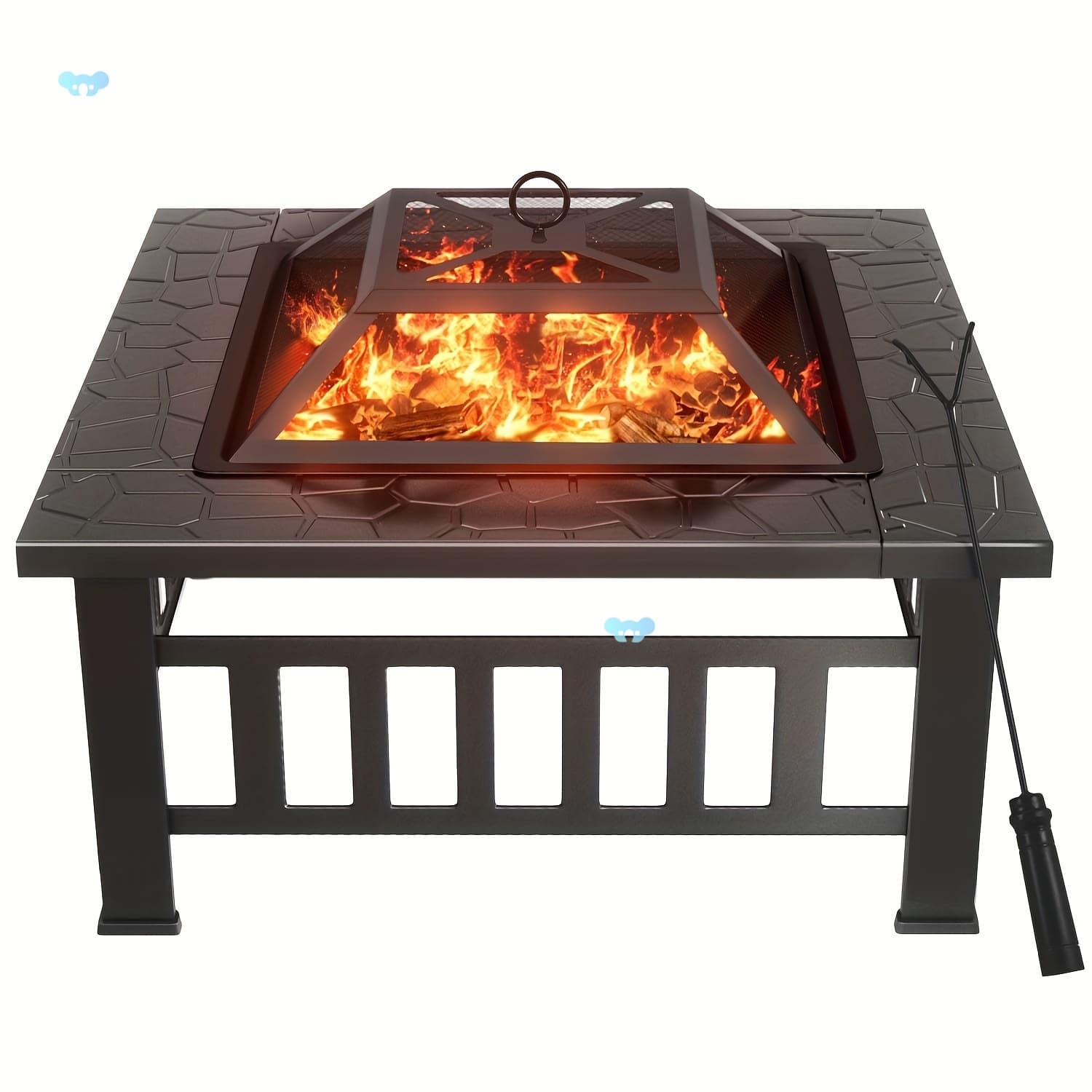 32-inch Square Fire Pit Table with Ice Storage Mesh Lid Heavy Duty