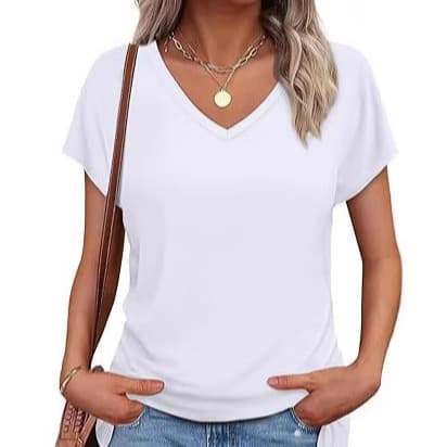 Women's V-Neck Cover Sleeve T-Shirt Basic Style Oversize Cute Summer Fashion Essential Crew Neck Short Sleeve Tee