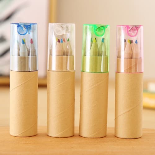 Kraft Paper Tube 6-Color Short Colored Pencils Natural Wood Color Pencil Sharpener Cap Colored Pencils Children's Drawing Supplies Coloring