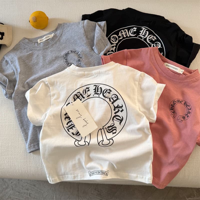 Children's summer clothes outer tops 1-6 years old baby girl short-sleeved T-shirt letter boy half-sleeved bottoming shirt handsome