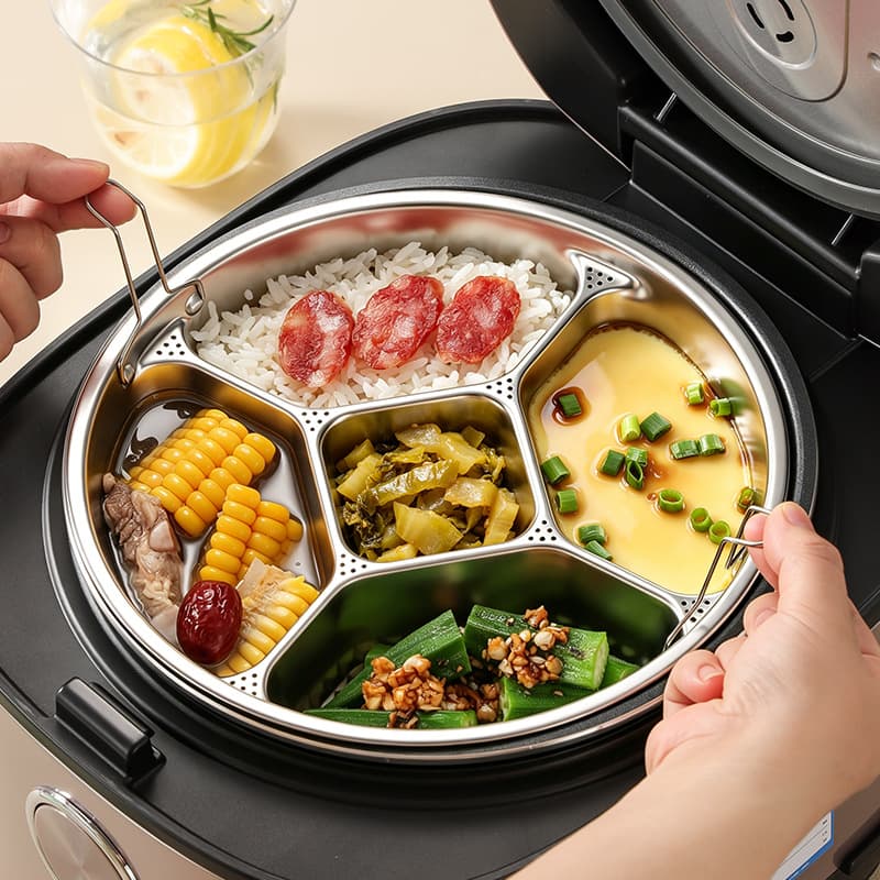 316 Stainless Steel Steaming Tray with Handle, 5-Compartment Serving Tray for Home, Commercial, Cafeteria, Kitchen Prep and Storage