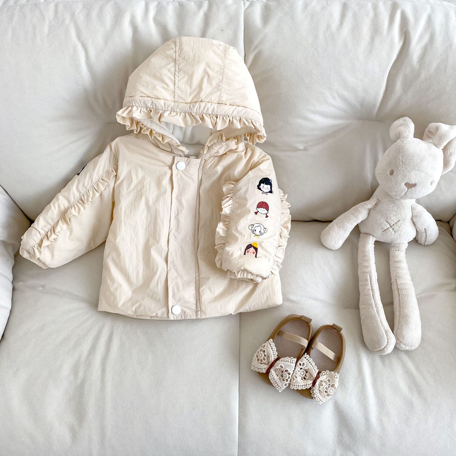 2026 new winter baby girl's hooded quilted printed jacket for cold protection and warm outing zipper shirt