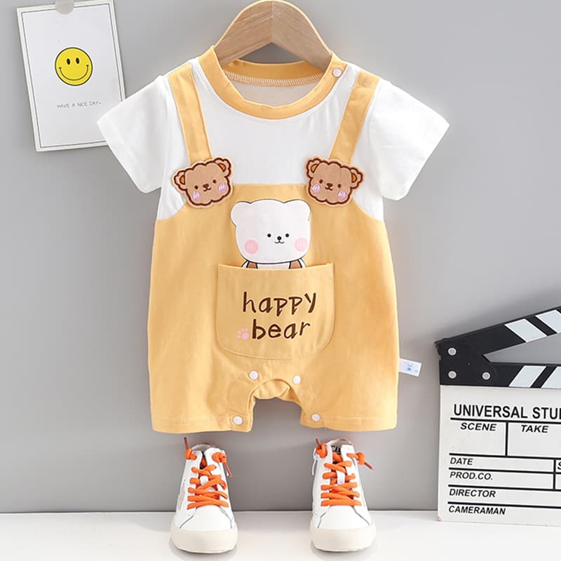 Summer Fashion Baby Clothes Carrier Newborn Infant Romper Short Sleeve Boys Casual Thin Cotton Onesie No Hat Dark Button Closure