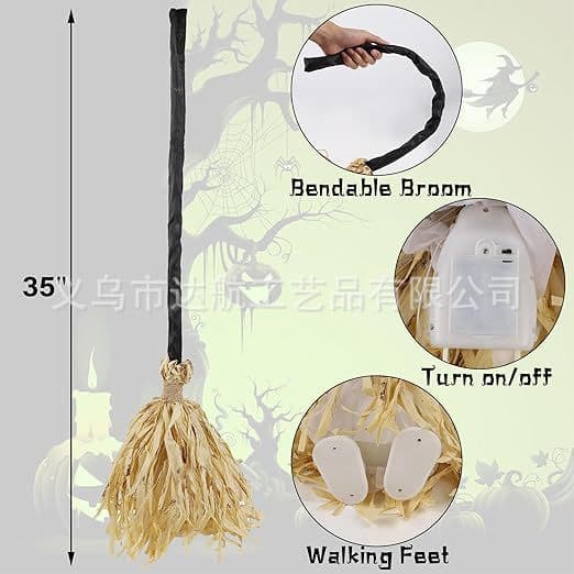 Halloween Decoration Animated Light Upward Moving Witch Broom with Spooky Sound Dancing Magic Indoor