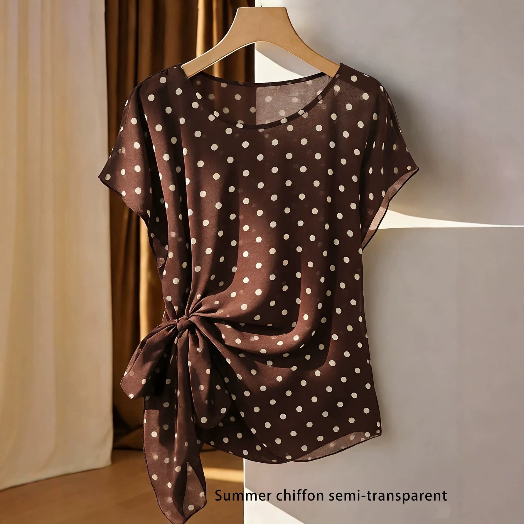 2026 New Summer Elegant Polka Dot Chiffon Top Women's Short Sleeve Thin Loose Blouse