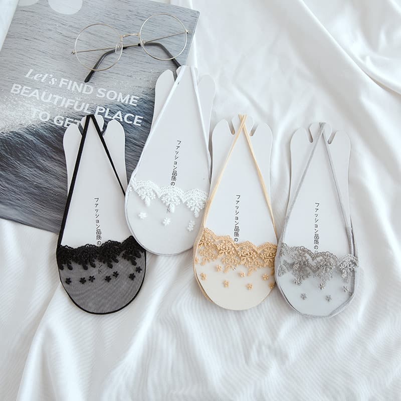 Lace Trim Garter Socks Half Front Foot Socks Low-Cut Invisible Socks Spring Summer Thin High Heel Forefoot Anti-Blisters Socks