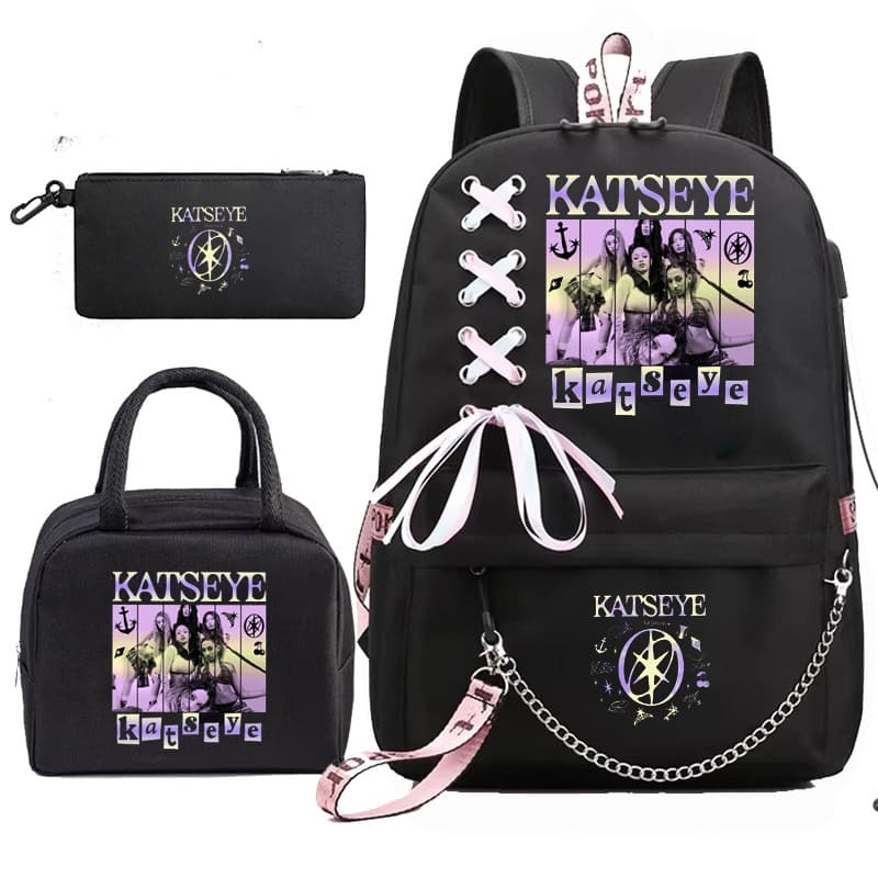 Katseye Music Pencil Case Lunch Bag Backpack 3-Piece Set Middle School Student Bookbag Amazon Hot Sale 1219