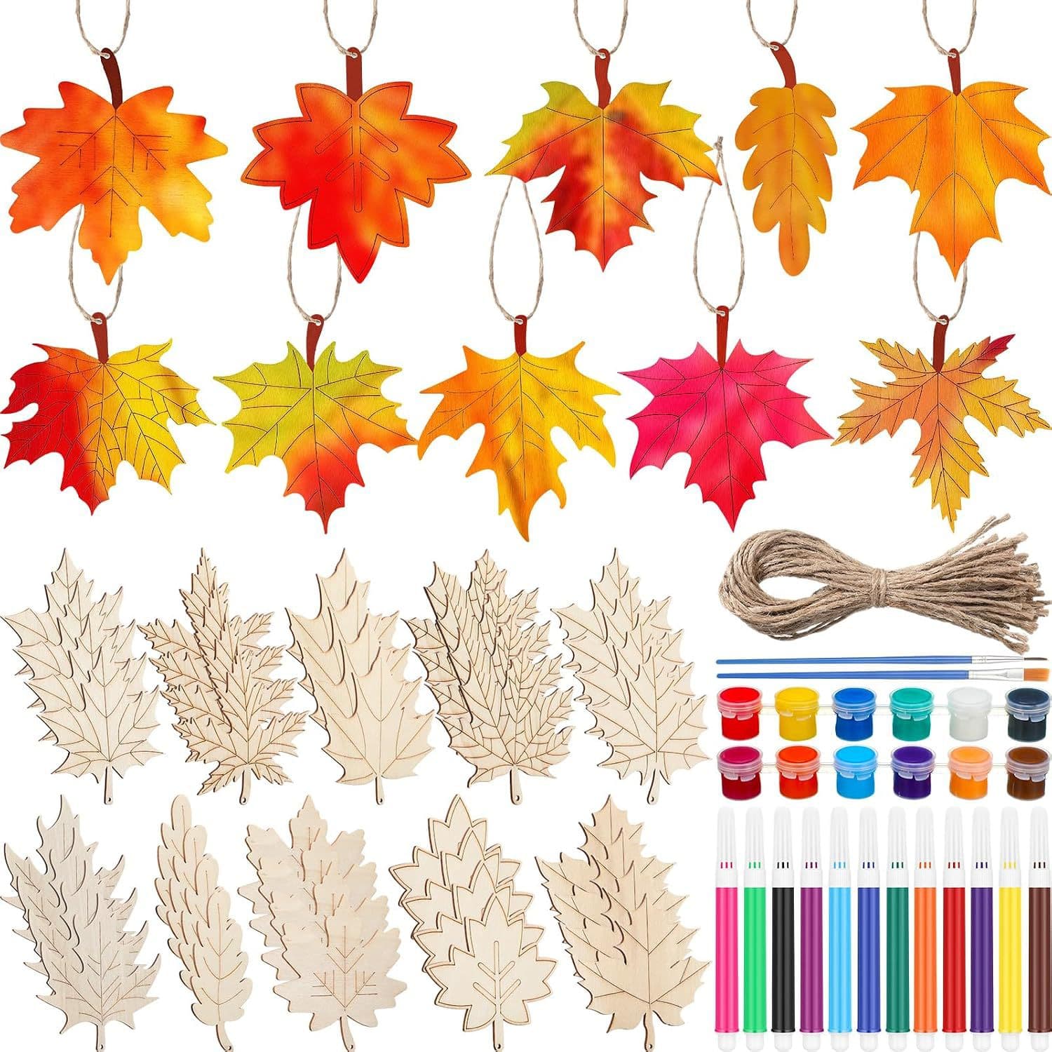 Blank Maple Leaf Wood Slice DIY Hanging Ornament Children's Hand Coloring Wood Slice Autumn Hanging Decoration Thanksgiving Hanging Decoration