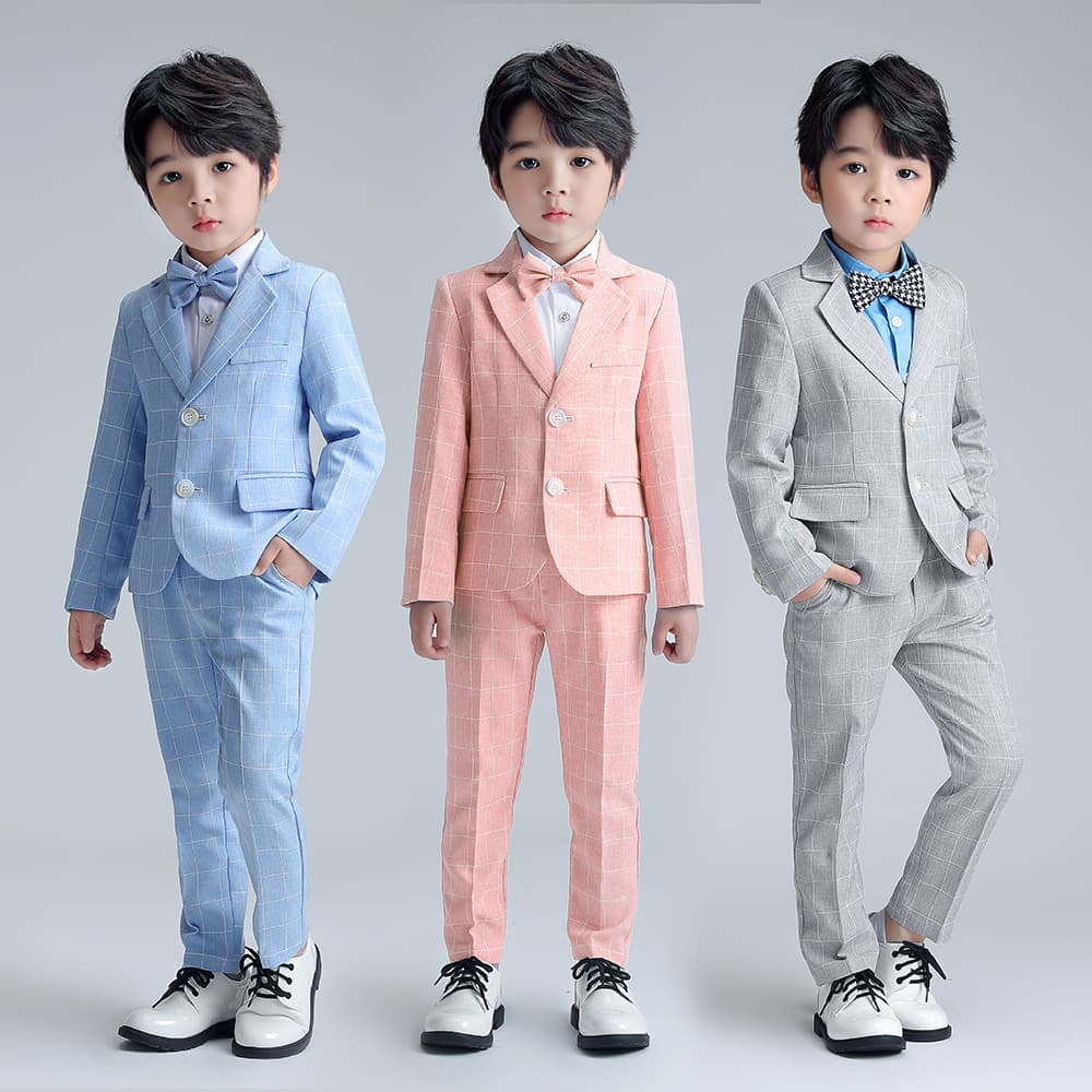 Children's Suit Set Spring Autumn New Wedding Flower Boy Tuxedo Light Color Two-Piece Suit for Hosting Speech Performance