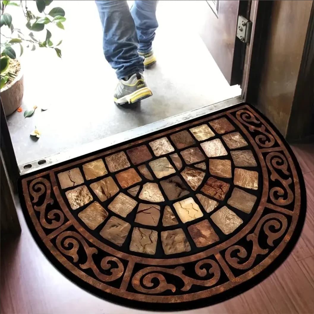 American Vintage Semi-Circular Doormat with Plant Floral Design, Dirt-Resistant and Durable Entryway Mat for Cross-Border Ecommerce