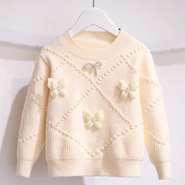 Girls' Stylish Autumn Winter Sweater 2023 New Fashionable Girls 3D Butterfly Knit Top Older Girls Influencer Top