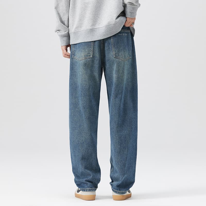 American trendy brand versatile washed straight jeans for men 2026 spring new loose wide-leg drape long pants