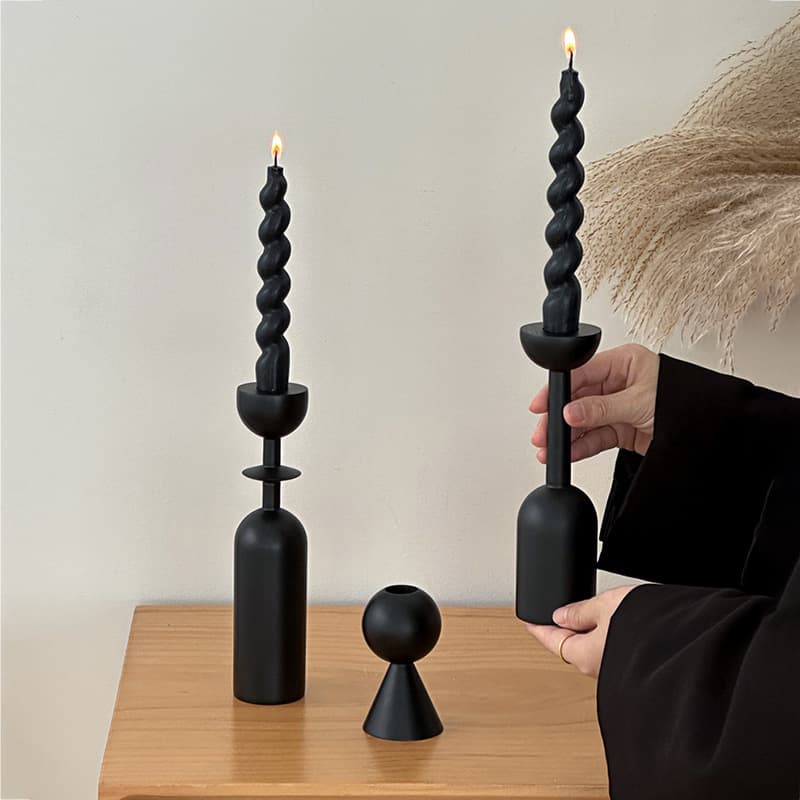French Wooden Candlestick Luxury High End Creative Living Room Vintage Candle Decoration Display Sprayed Color Process
