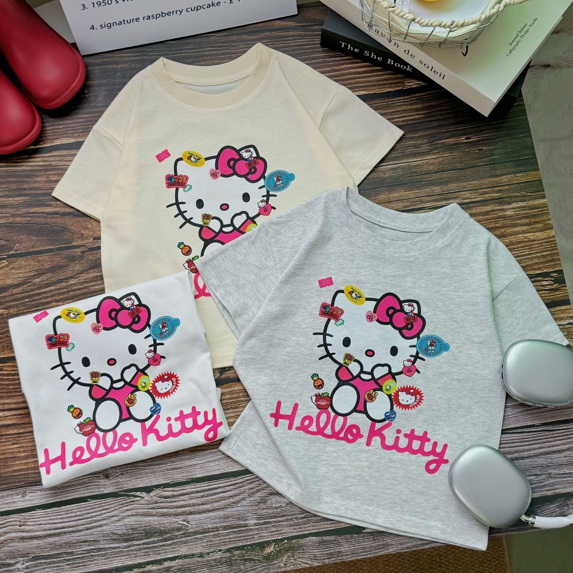 Girls Short Sleeve T-Shirt Baby KT Cat Pure Cotton Top Medium and Large Kids Hello Kitty Half Sleeve Undershirt Summer Girls T-Shirt