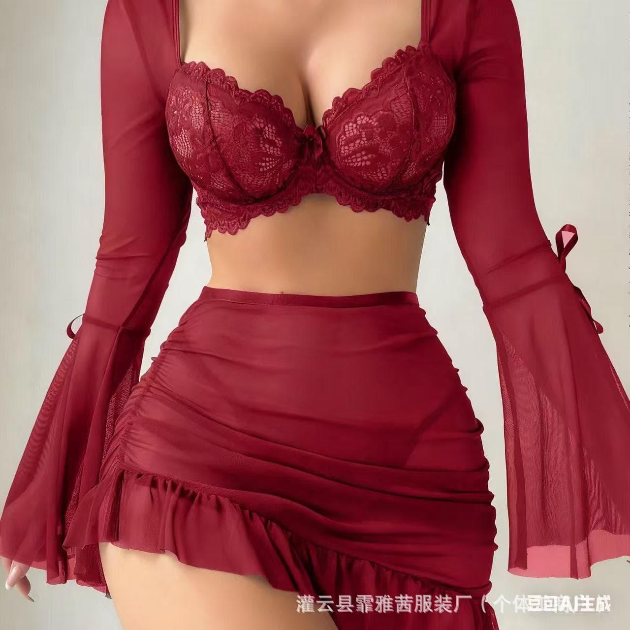 Cross-border European and American style large size sexy lingerie, feminine lace, see-through temptation, hip skirt, suspender dress, foreign trade