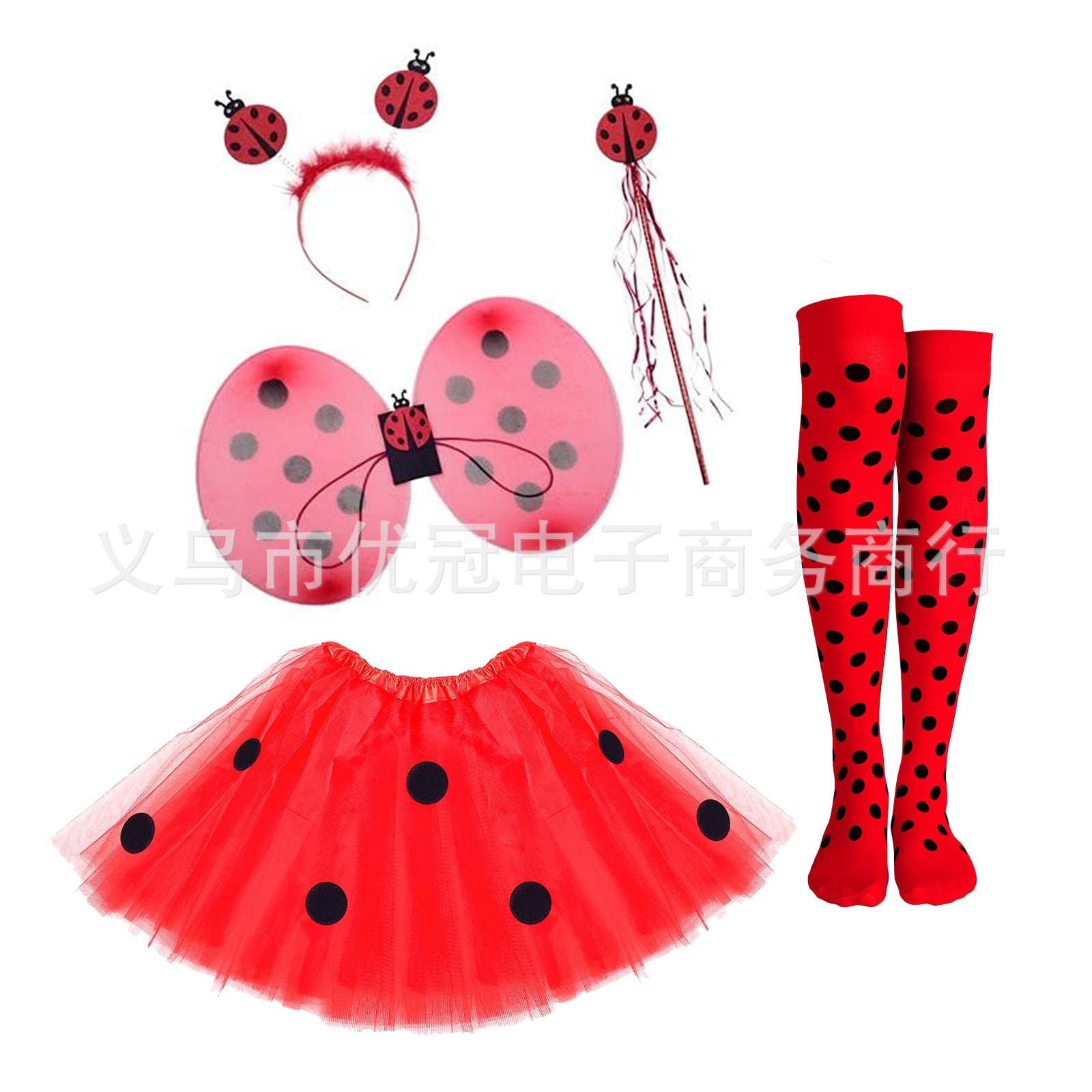 Halloween Christmas stage performance ladybug wings ladybug gauze skirt headband magic wand red and black spotted stockings