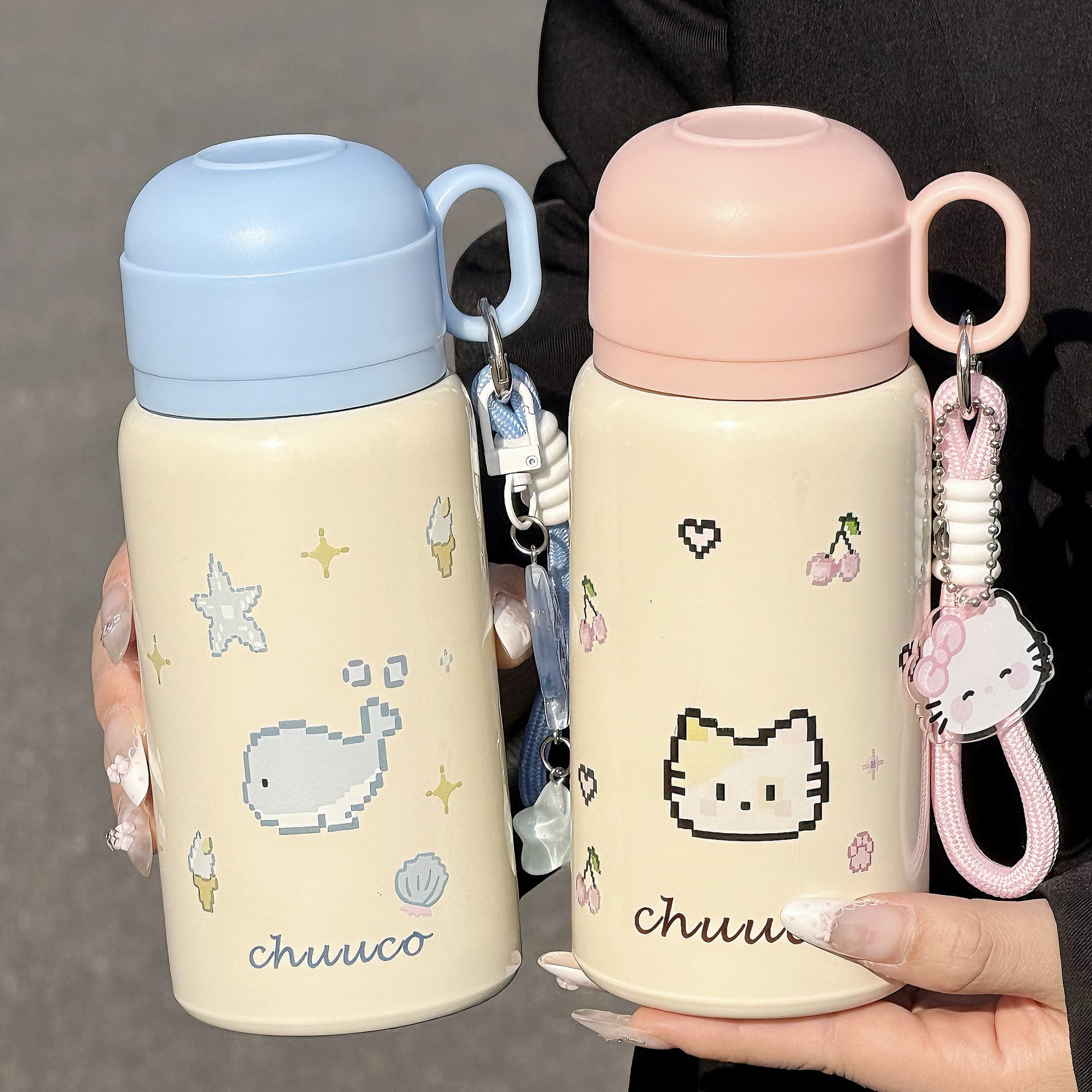 Cartoon Insulated Kids Water Bottle with Lid, Three-Drink Mode, High-Grade Stainless Steel Straw Cup, Cute and Portable for Boys and Girls