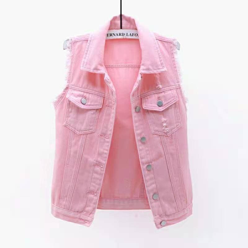 Colorful Denim Vest Women's Cropped Slimming Fringe No Sleeve Hollow Cardigan Plus Size Sleeveless Tank Top For Spring Summer 20