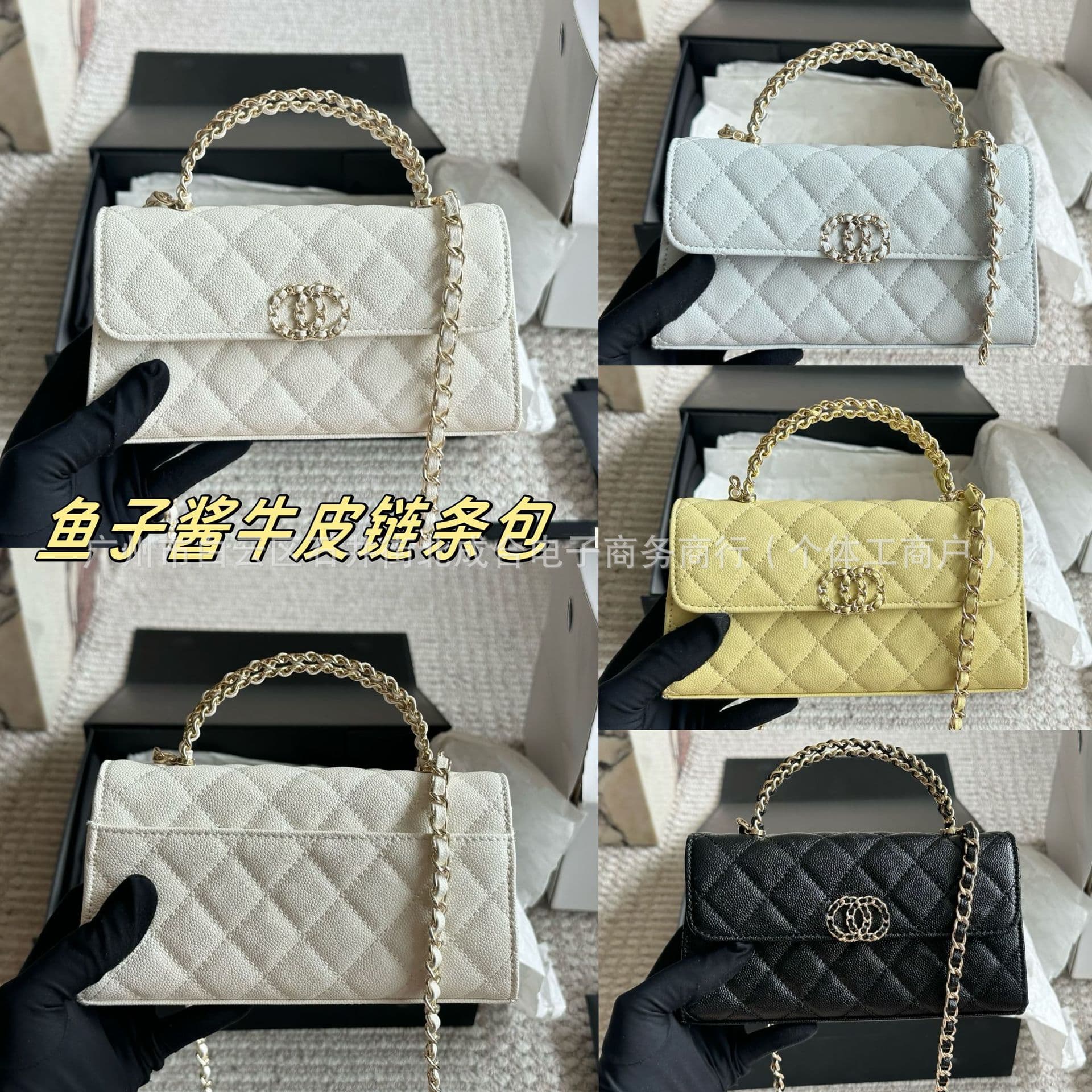 25 Spring and Summer 23P Handle Bag Small Fragrant Kelly Caviar Cowhide Mobile Phone Bag High-End Quilted Chain Crossbody Bag
