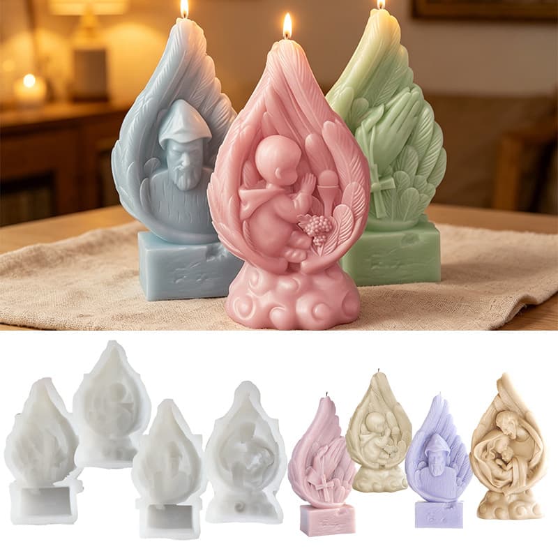 Jesus Praying Angel Wings Prayer Scented Candle Silicone Mold DIY Plaster Ornament Epoxy Resin Mold