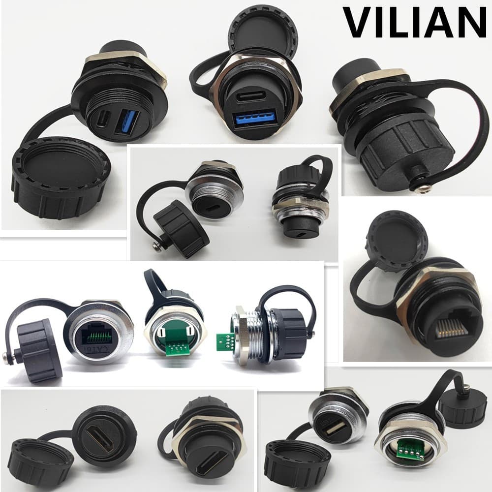 M24 metal round module HdTVmi network RJ45 socket chassis usb interface IP6768 connector