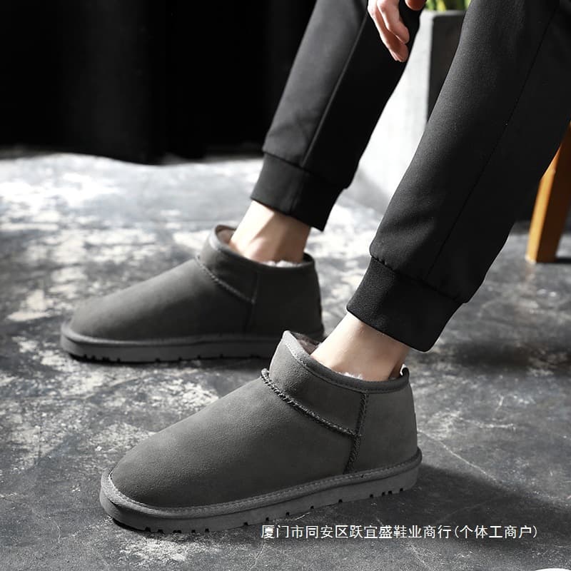 Fleece-Lined Cowhide Men's Snow Boots Short Shaft Warm Fleece-Lined Shoes Thick Genuine Leather Anti-Slip Ankle Boots Puff Boots Winter