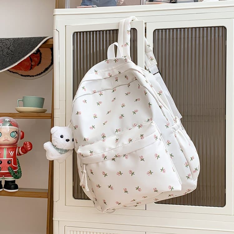 Japanese Floral Soft Girl Style Backpack for Women, Korean Ins Aesthetic Forest Chic Casual School Bag for High School Students