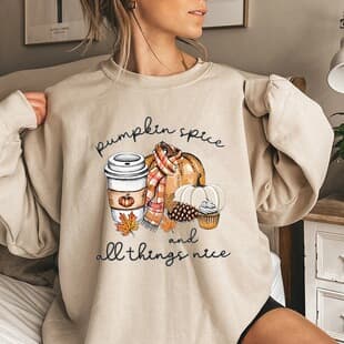 Pumpkin Spice And All Things Nice Print Sweatshirt Casual Lo