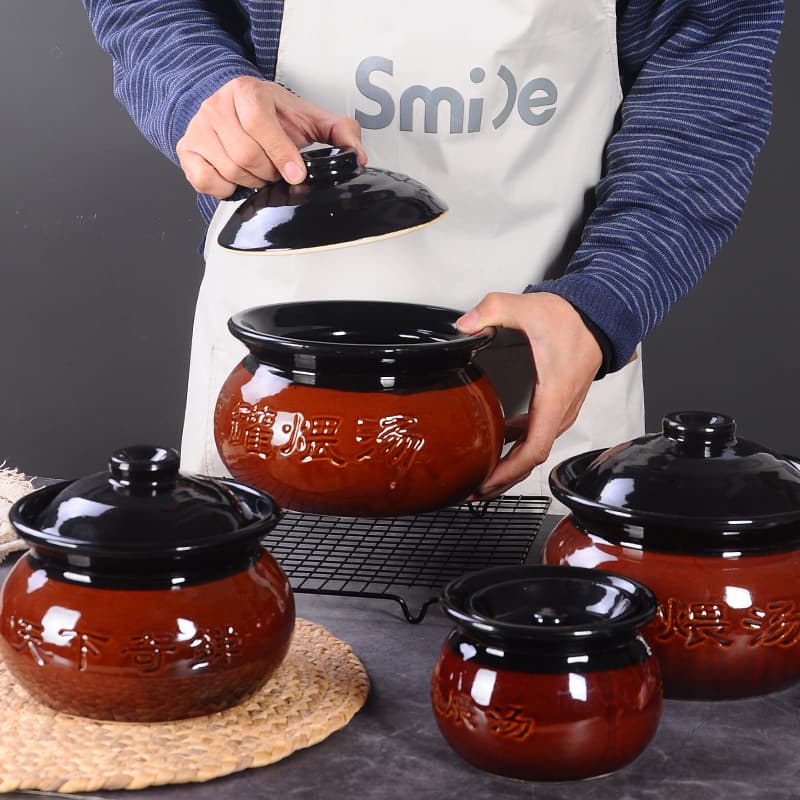 Earthenware Soup Pot Small Clay Pot Stewed Soup Snack Stew Pot Soup Pot Farmhouse Soup Cup Takeout Clay Pot Water-Bath Double-Boiler Sand Pot