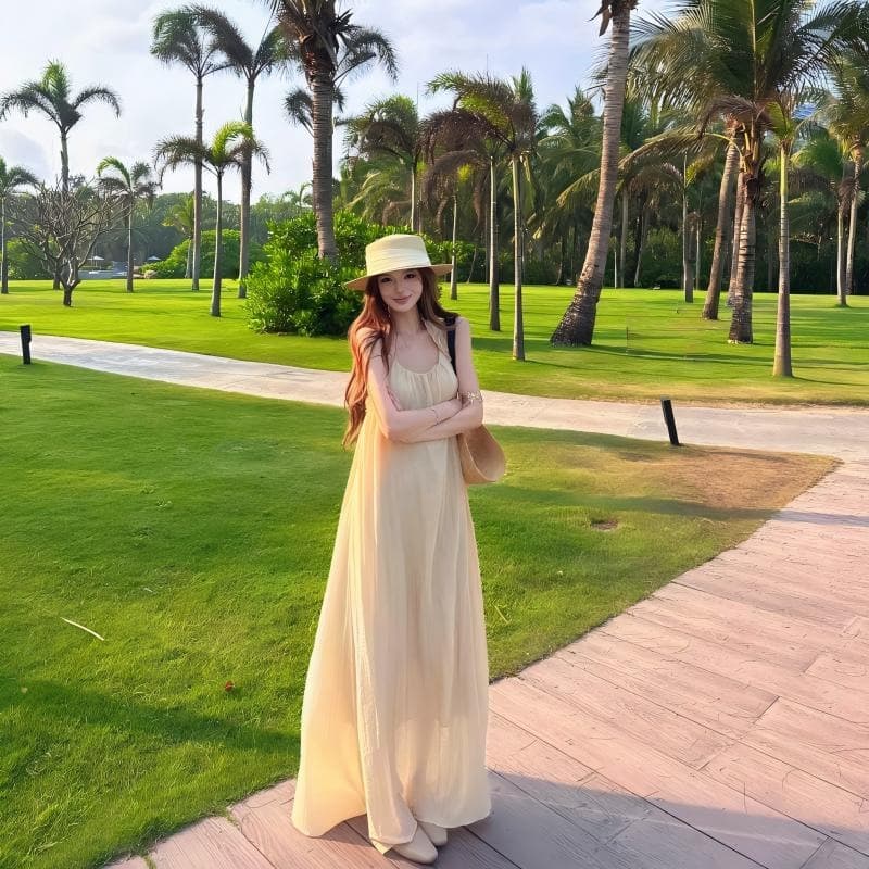 French Greek Style Romantic Lace Trim Strapless Dress Women Off-Shoulder Vacation Maxi Dress Sleeveless Long Dress