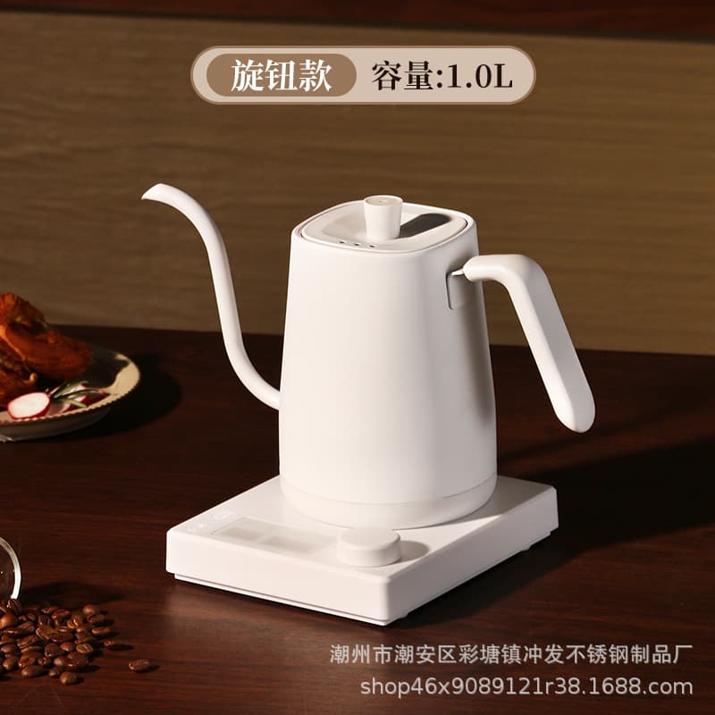 Square Knob Stepless Temperature Control Kettle Cross-border Hand-pour Electric Kettle Small Spout Coffee Kettle 304 Stainless Steel Teapot Thin Long Spout Kettle