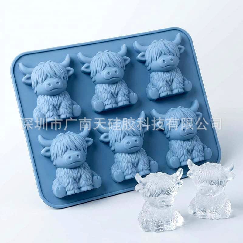 Cross-border Mini Highland Cow Ice Cube Mold Silicone Ice Cube Tray