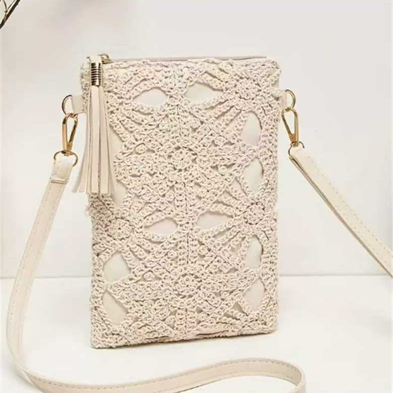 New Fashionable Straw Bag Korean Style Single Shoulder Crochet Hollow Woven Bag Retro Casual Beach Flower Women's Bag