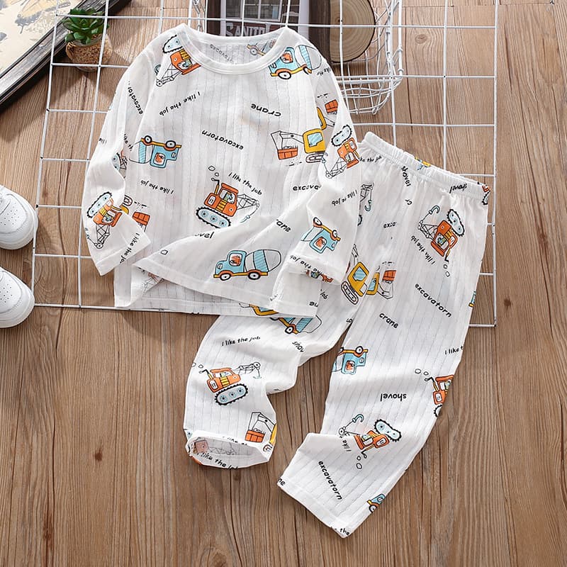 Kids Thin Summer Pajamas Boys Homewear Cotton Set Girls Long-Sleeve Air Conditioning Wear Baby Children Spring Autumn Pure