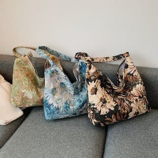 Large Capacity French Style Simple Canvas Tote Bag with Oil Painting Ethnic Design for Women
