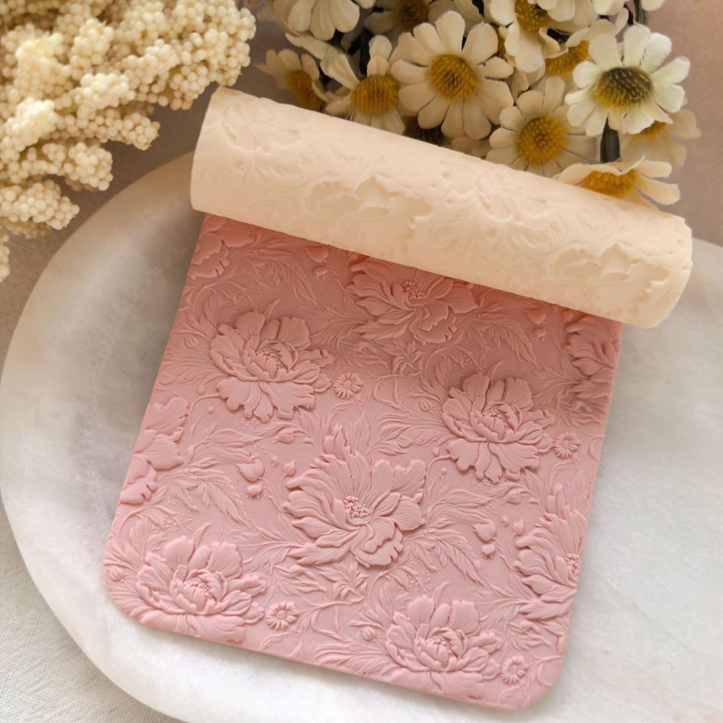 Cross-border Peony Texture Polymer Clay Roller High-precision Texture Roller DIY Earrings