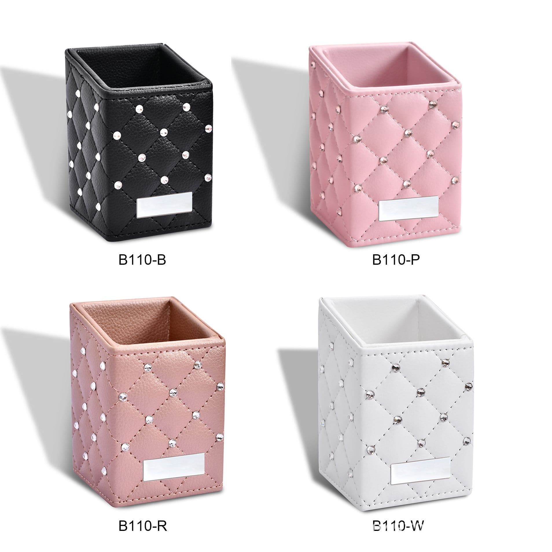 Customized makeup brush bucket PU leather brush bucket portable multi-functional makeup brush storage bucket dust-proof diamond-encrusted lid