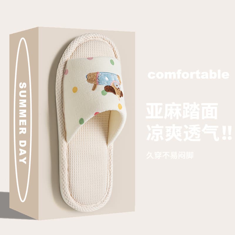 Cartoon linen slippers for women spring and summer cute new style indoor home non-slip mute couple floor slippers for men all seasons