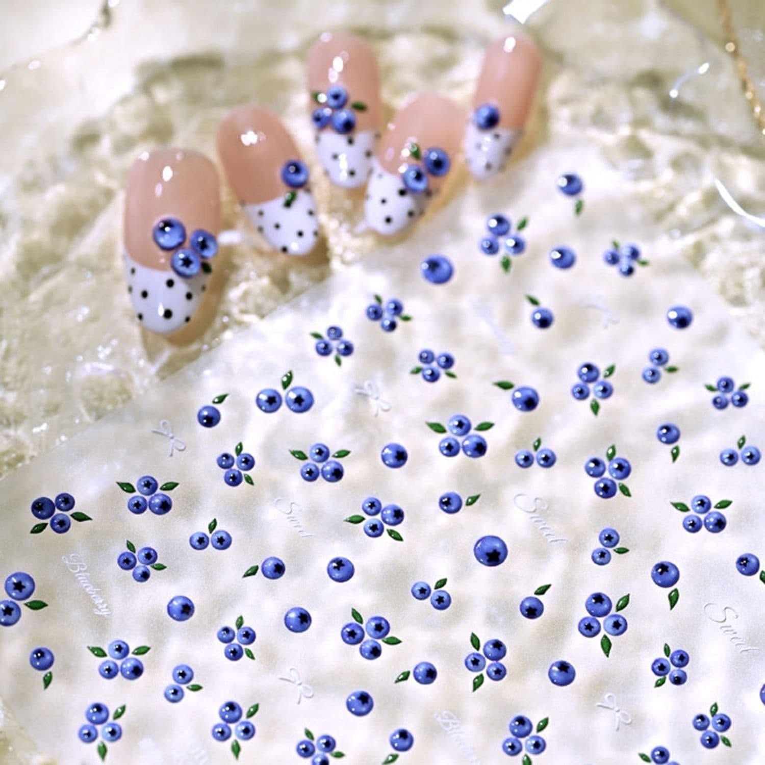 Cute Little Blueberry Embossed Jelly Nail Stickers Fresh Fruit 3D Nail Adhesive Decals