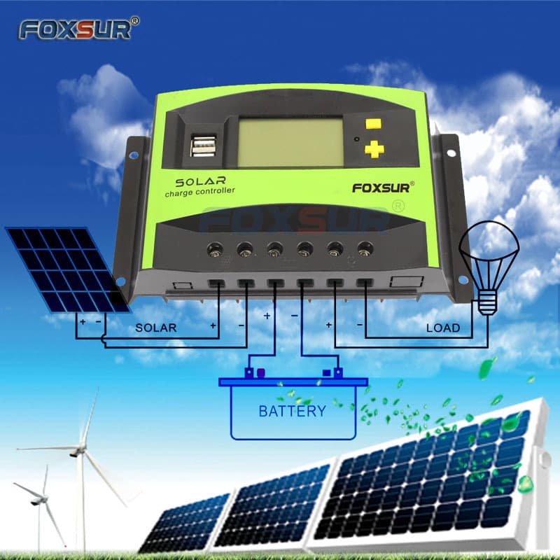 FOXSUR Solar Charge Controller 40A PWM 12V/24V Auto LCD