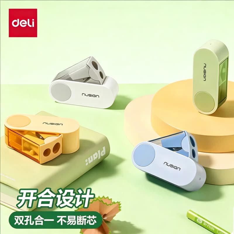 Deli children's double-hole pencil sharpener, pencil sharpener, thick and thin pen pencil sharpener, elementary school students' special kindergarten thick triangle