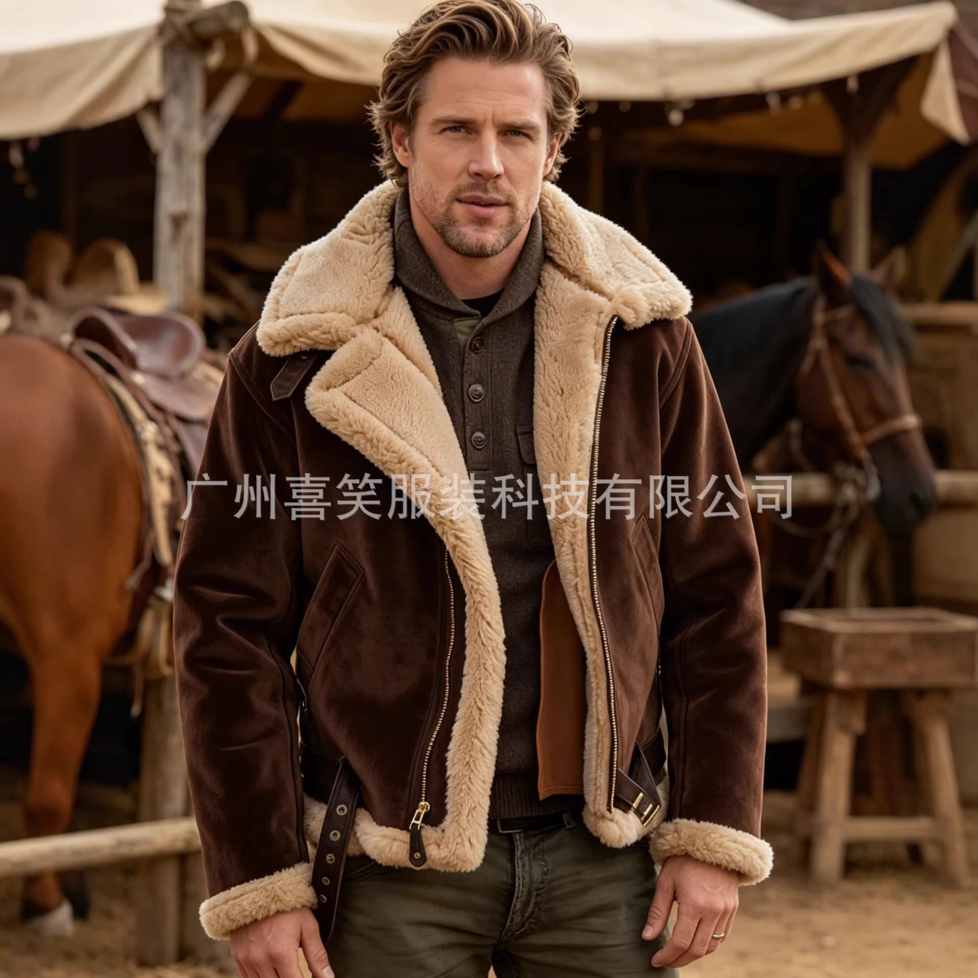 2026 Cross-Border Men's Vintage Faux Fur Lined Suede Jacket Autumn Winter Thick Warm Turn-Down Collar Coat Trendy