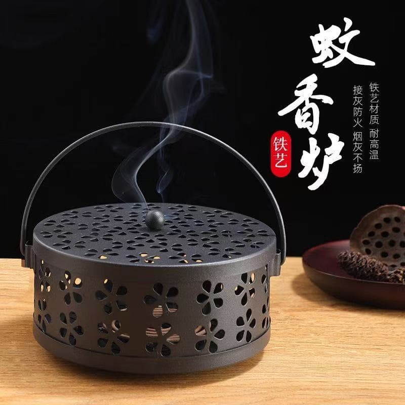 Mosquito Coil Holder Tray, Home Mosquito Coil Stand, Iron Art Fireproof and Heat-Resistant with Lid, Creative Indoor Incense Burner Box for Mosquito Coils