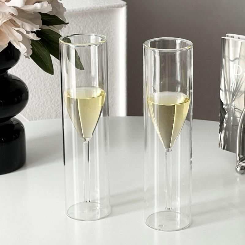 Creative transparent glass double-layer champagne glass red wine glass goblet bubble glass cocktail glass bar personalized wine glass