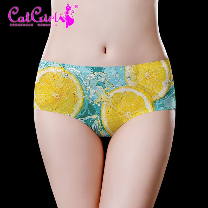 Catgirl Summer Cool Underwear Women's Ice Silk Seamless Printed Underwear Ice Cube Lemon Girls Briefs
