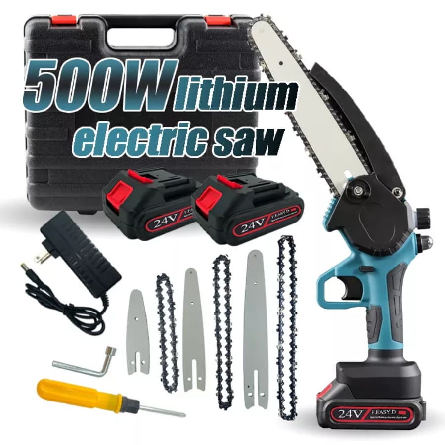 Cordless Lithium-Ion 4-Inch 6-Inch 8-Inch Electric Chainsaw with Oil Tank, Mini Electric Pruning Saw for Logging, Plastic Box Packaging