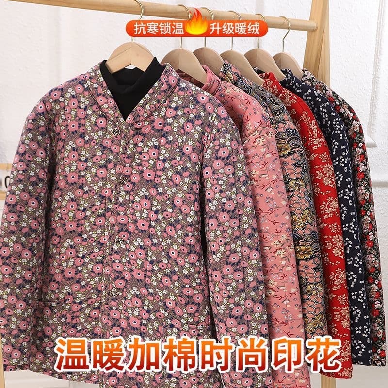 Autumn and winter women's camel hair double-sided cotton-padded coat with fleece lining, warm cotton-padded coat for middle-aged and elderly women, stand-up collar coat