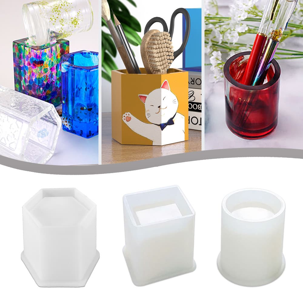 One-Piece Large Pen Holder Silicone Mold, DIY Round Small Pen Holder Pattern Hexagonal Large Pen Holder Mold, Wholesale Stock
