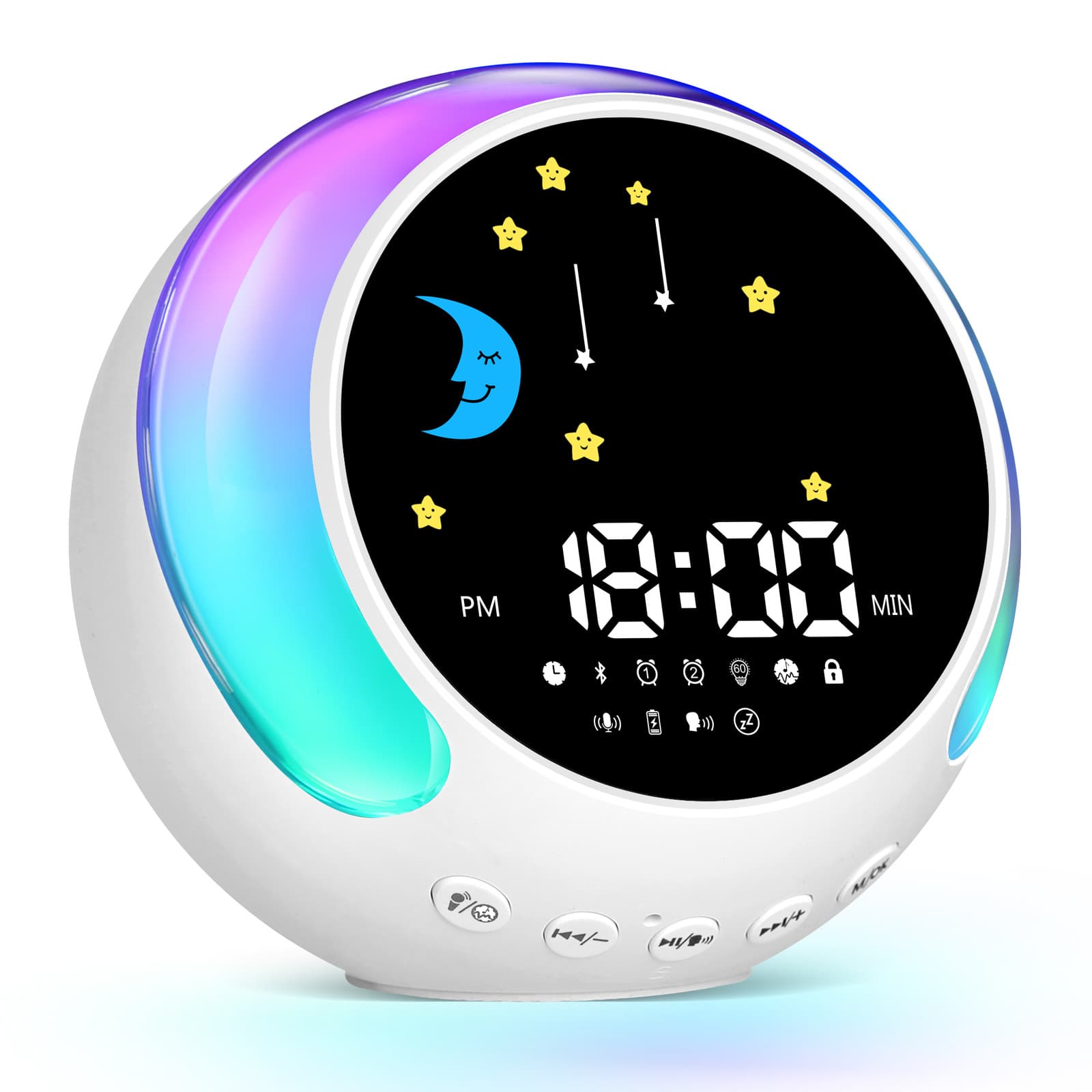 Cross-border Children's Alarm Clock Bluetooth Speaker Touch Night Light RGB with White Noise Wake-up Light, Sun and Moon Settings