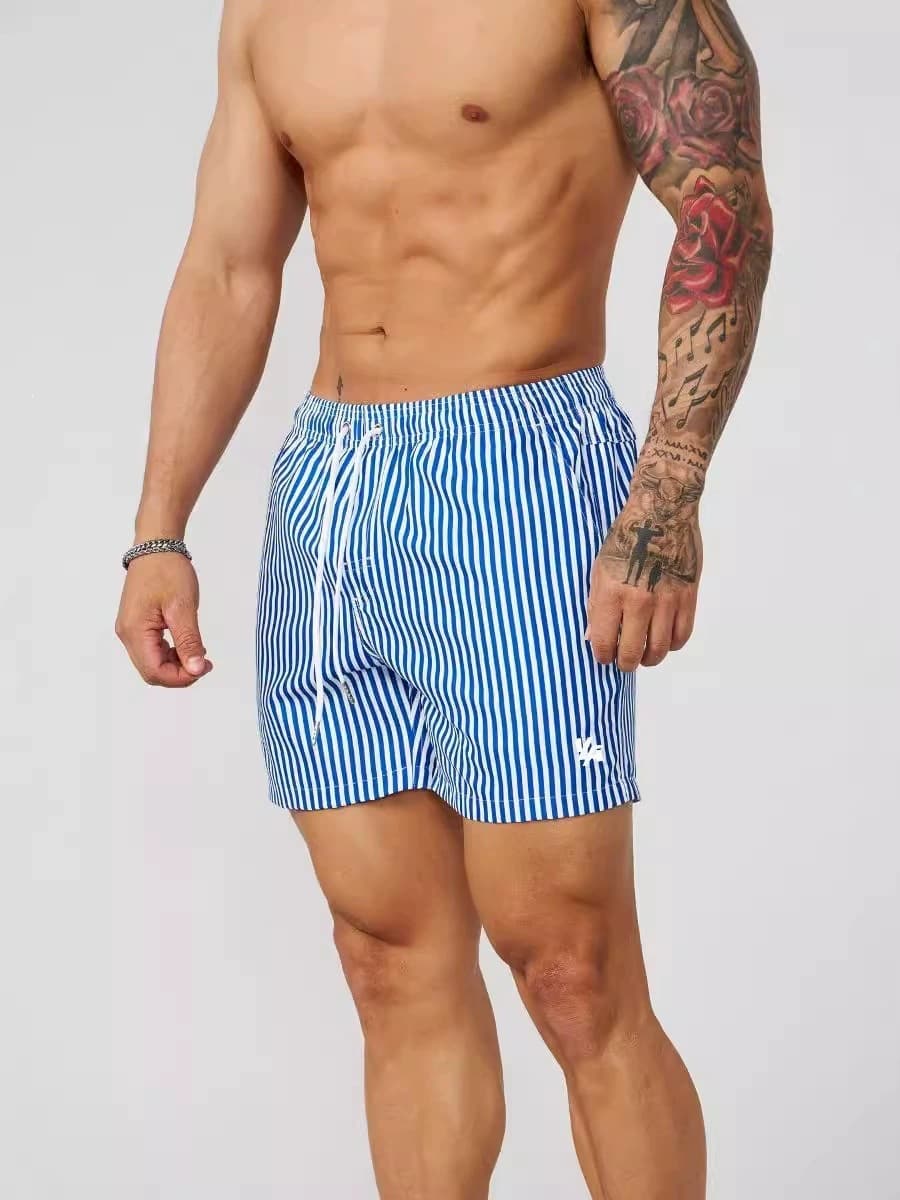 YOUNGLA Cross-Border Plus Size Loose Men's Beach Shorts Striped Quick-Dry Shorts European and American Casual Fitness 3-Inch Shorts